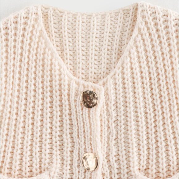Womens Crochet Chunky Knit Top Sleeveless Button Down Crop Tops Trendy Cardigan - Picture 7 of 7